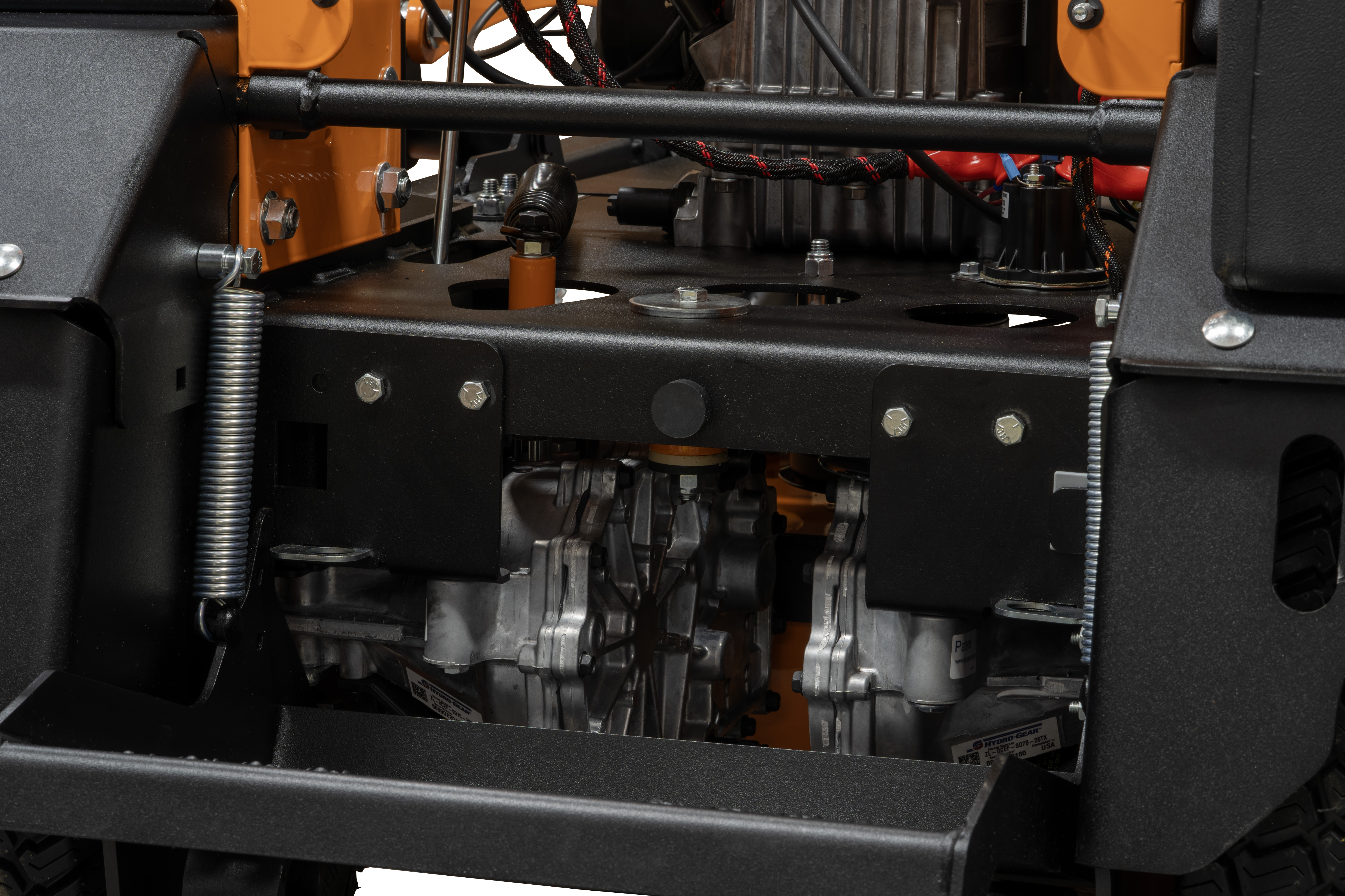 Close up of the V-Ride LS's dual Hydro-gear 3100 transaxles